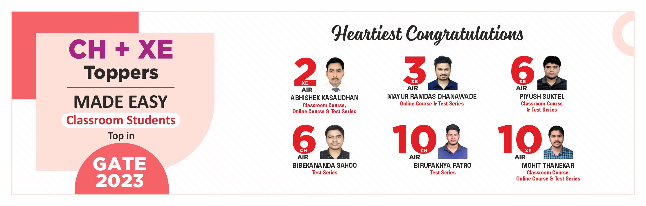 GATE 2023 Top 10 CH